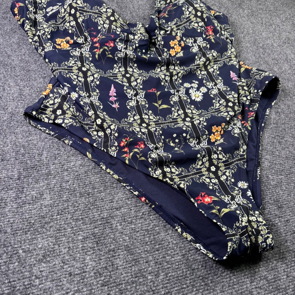 Agua Bendita Target One Piece Swimsuit Womens 2X Navy Blue Floral Trellis Padded - Picture 3 of 7